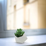White Tilted Geometric Pot