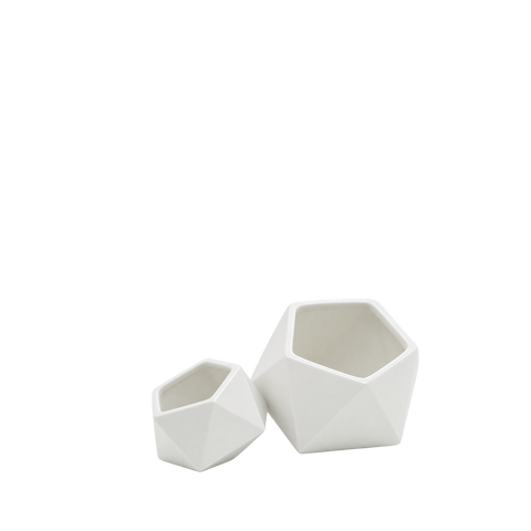 White Tilted Geometric Pot