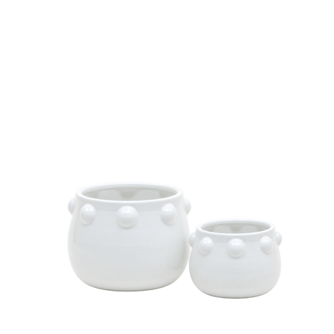 White Honey Pot Vase with Decorative Knob Edge