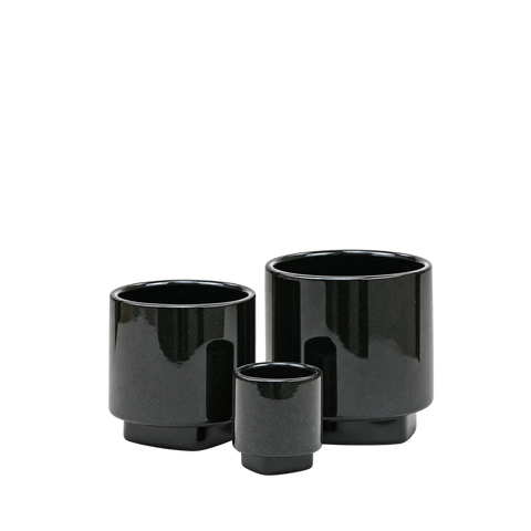 Unique Black Speckled Cylinder Ceramic with Base